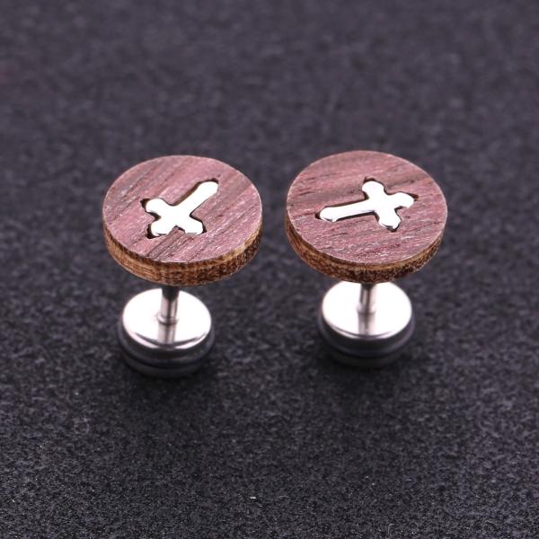 Fashion Black Natural Wood Studs Jewelry Wholesale Wooden Cross Earrings