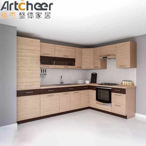 Modern L Shape Kitchen Cabinet with High Gloss Lacquer Finish Plywood Carcass and Steel Mounted Island