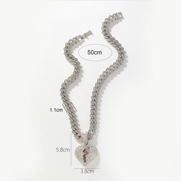 Fashion Hip Hop Borken Heart Pendant Necklace Hiphop 11mm Cuban Link Chain Necklaces For Women Men Jewelry Party Gifts