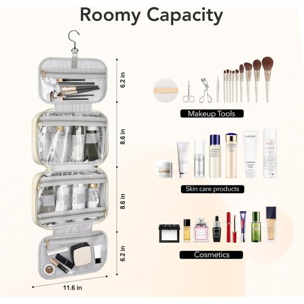 Water-resistant Creamy White Toiletry Hanging Makeup Cosmetic Organizer Travel Bag for Full Sized Toiletries Accessorie