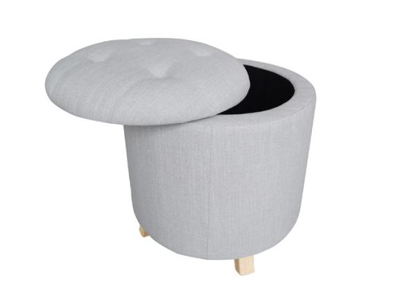 Top Button Foot Stool Ottoman Tufted Wood Legs Gray Storage Footstool