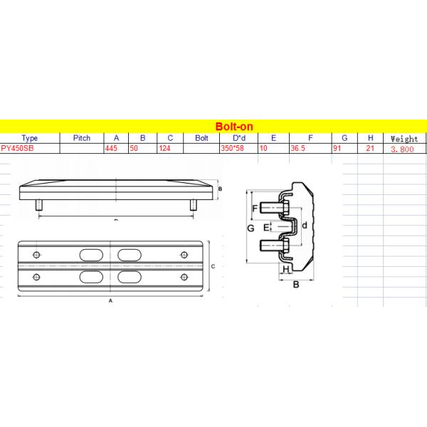 болт экскаватора 445mm длинный на резиновом следе прокладывает 124mm широкое