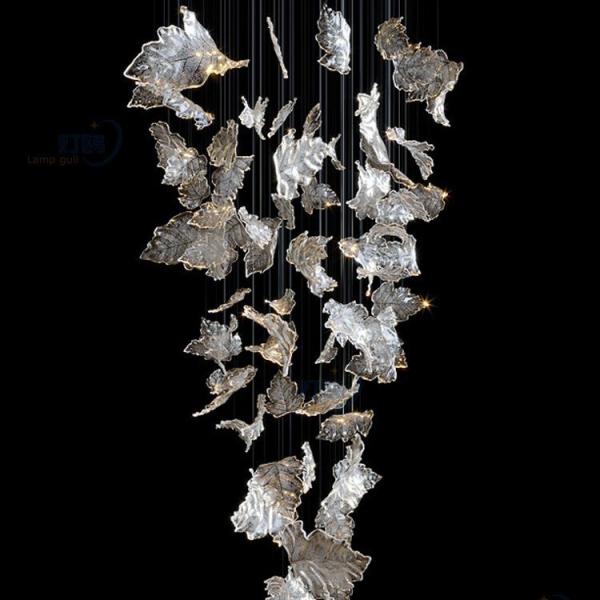 Customized Modern Artistic Leaf Pendant Light Large Glass Leaves Metal Suspension For Home Hotel Nordic Style Crystal