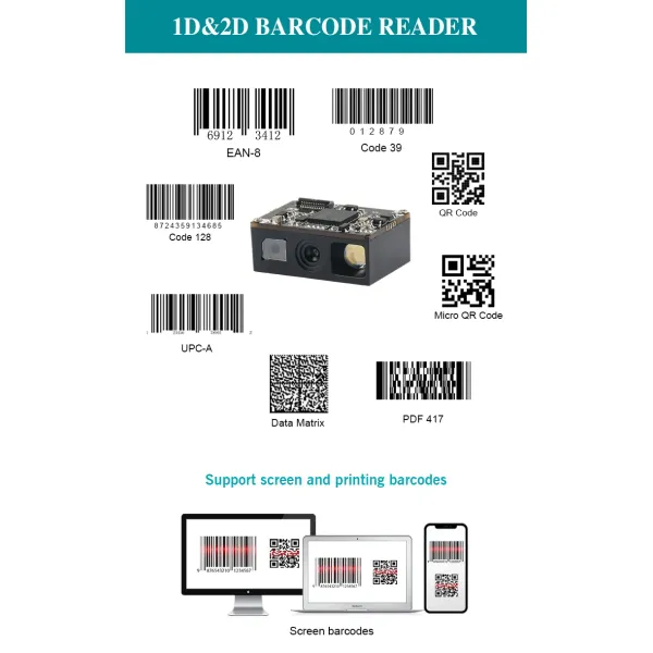 Embedded 2D Barcode Scan Engine with 1280*480 Resolution and 1 Million Pixel CMOS Sensor