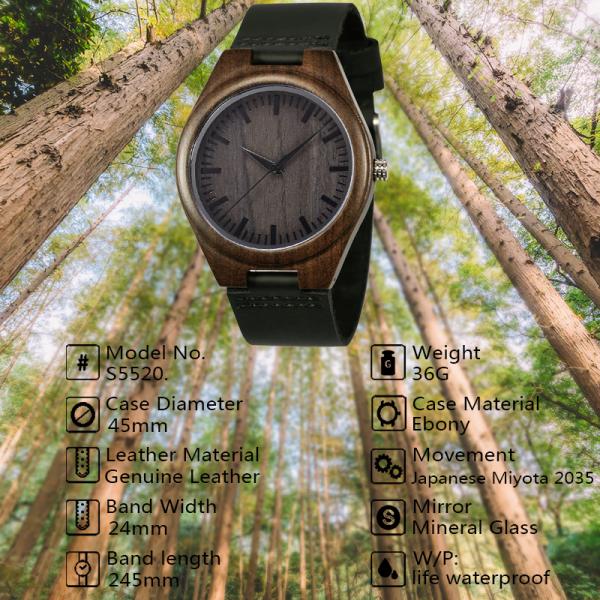 Hardlex mirror Mens Wooden Watches Engraved black sandalwood