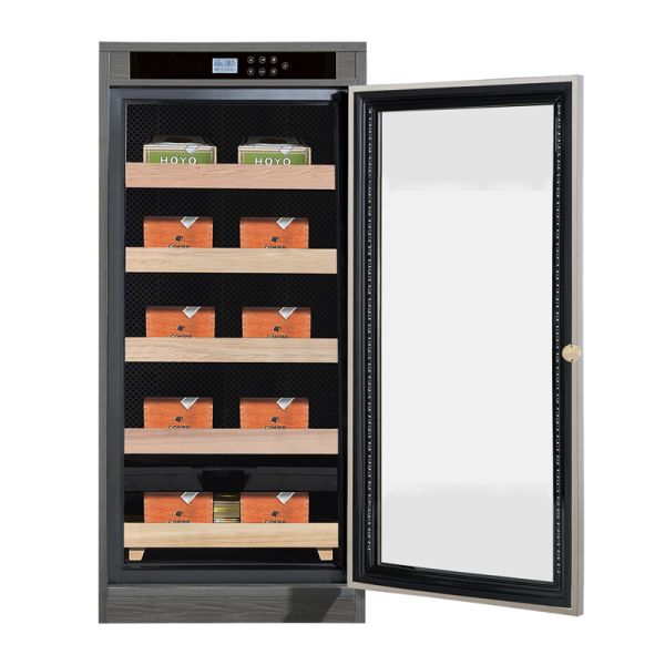 Modern Dark Wood Finish Lockable Cigar Cooler Humidifier Cabinet with Digital Control System