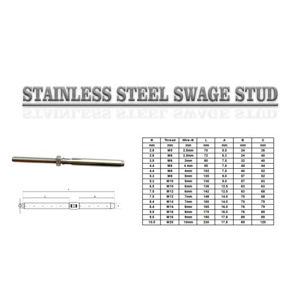 OEM Acero inoxidable de trabajo pesado 316 cuerda de alambre Swage Stud Thread Terminal con tuerca