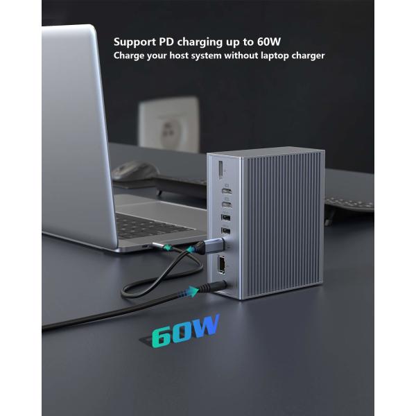 16 в 1 док-станция для ноутбука USB c адаптер серый 10 Гбит / с скорость передачи данных Порт дисплея
