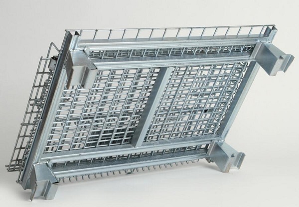 Medium Duty 600lbs Collapsible Wire Container With Half Drop Gate Cold Galvanized Surface