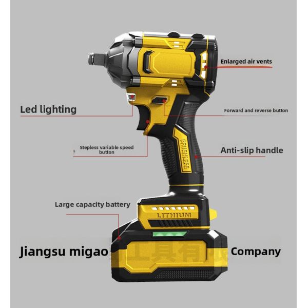 High Torque Electric Wrench for Auto Repair 20V Brushless Motor Rechargeable LI-Ion Impact Wrench DIY Private Model Car Lifts