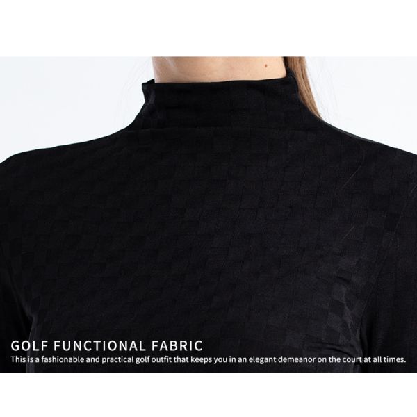 Women’s Golf Long Sleeve Base Layer Top, Jacquard Grid Slim Fit Thermal Shirt