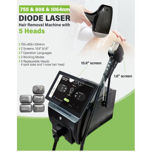 High Quality 7 Languages 5 Heads Diode-Lasersings Hair Removal Machine with Nose Hair Head