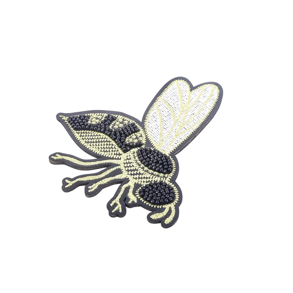 Sew-On Clothing Embroidery Bees Patch Beaded Bee Insects Applique PU Rubber Bead Patches for Jackets