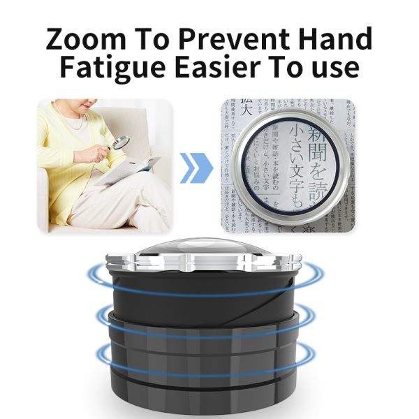 Aluminum K9 Magnifier with 5X-7X Rotary Zoom Rechargeable Desktop Magnifying Glass