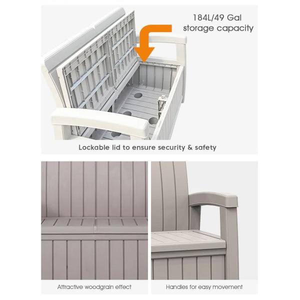 Plastic Storage Arm Bench Seat Chair for Outdoor Patio Garden Balcony Park Beach Pool