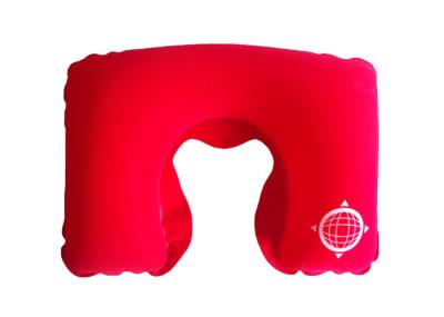 Inflatable Airplane Pillow Bright Red Color , Neck Travel Pillow With PVC Flocking Material