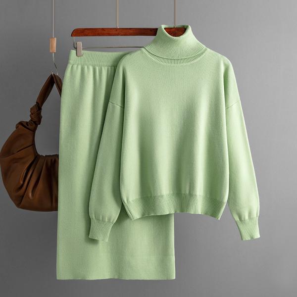 Women s Sweaters Regular Fit Free Shipping Available Now New Solid Color High Neck Sweater Half body Wrap Hip Skirt Set