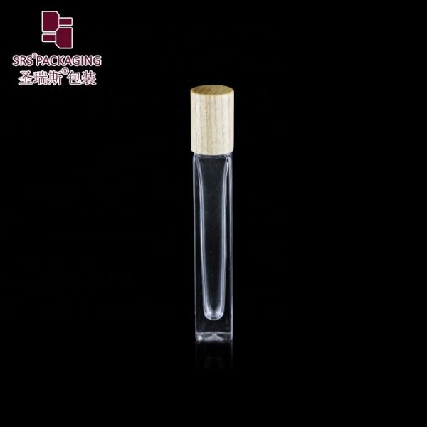 10ml High End Empty Square Glass Roll On Bottle with Bamboo Wooden Cap and 3D Printing Logo Service for Perfume Oil Serum