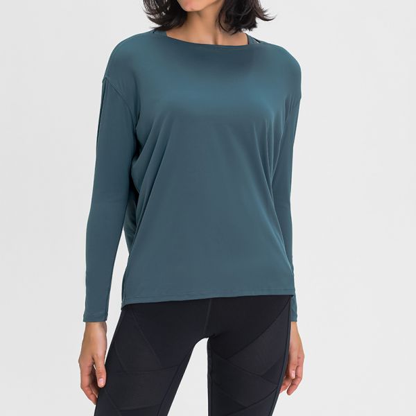 Soft Modal Long Sleeve Boat Neck Top and Leggings Set Dusty Blue Stretchy Breathable