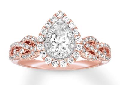 7ct 8ct 18K Rose Gold Ring , Engagement And Wedding Ring Set 7.0mm Pear Cut