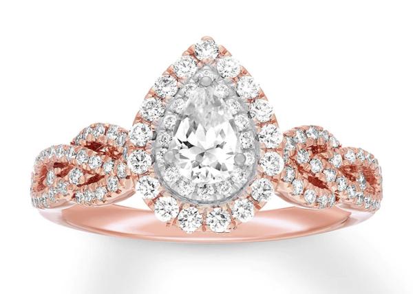 7ct 8ct 18K Rose Gold Ring , Engagement And Wedding Ring Set 7.0mm Pear Cut