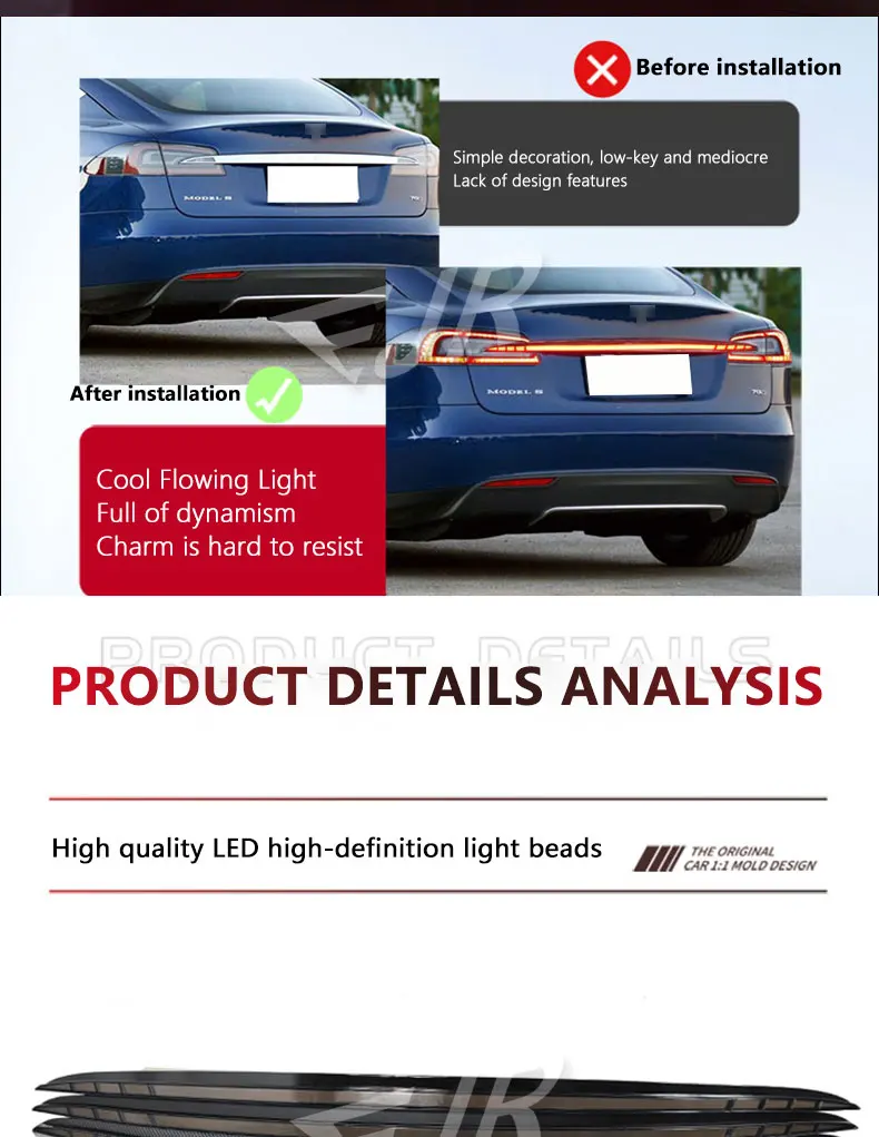 Через заднее освещение Для Tesla Model S Усовершенствование Led Tail Light Assembly Заднее поворотное торможение Текущее автомобильное аксессуарное ламповое стволо