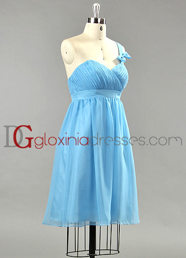 2013 A-line one shoulder short pleated chiffon blue bridesmaids dresses BMGD3008