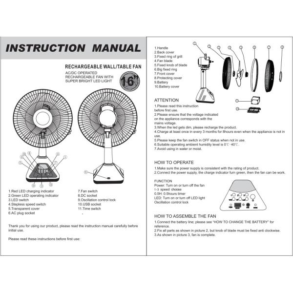 15V 12W 1300rpm Electric Pedestal Fan 240VAC With Lead Acid Battery