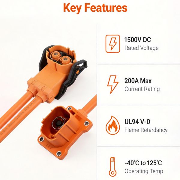 1500V 200A 8mm High Voltage Interlock Connector IP67 for Power Distribution and Battery System