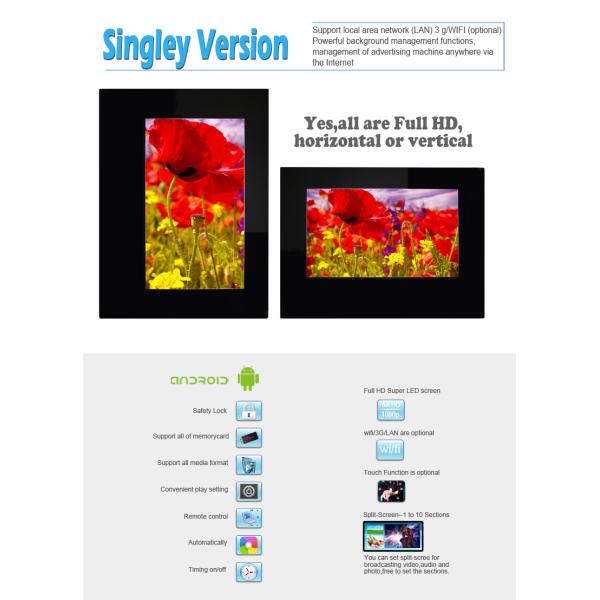 22 Inch Portable Wall Mount Lcd Display Metro Advertising Billboard Network Advertising Player