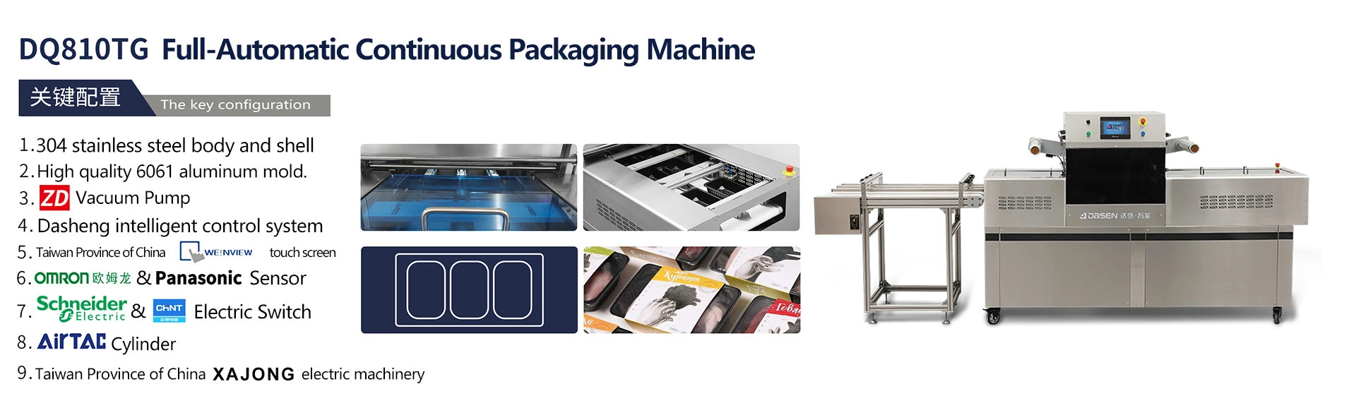 Automatic  Modified Atmosphere Packing Line Horizontal Push Rod Continuous Type DQ810TG-E Airflow Displacement Tray Sealer