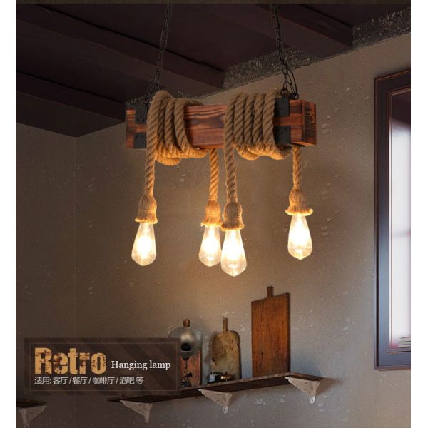 Vintage Loft Industrial Wooden Chandelier Restaurant Lighting Lamp Bar Coffee Bar  Rope Chandelier(WH-VP-219)