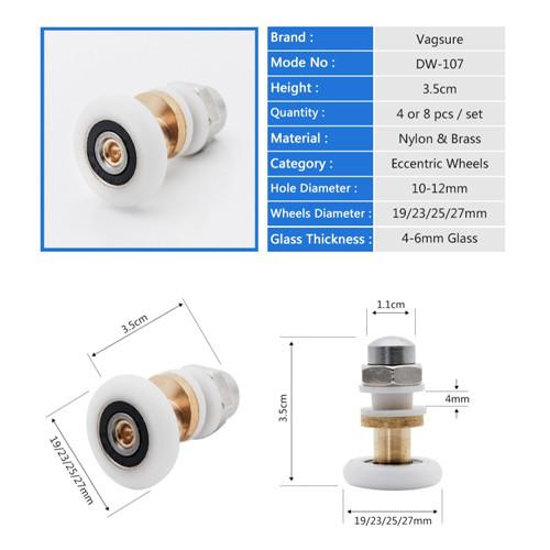 19-27MM Diameter Sliding Glass Shower Door Hardware Rollers Nylon / Brass Material