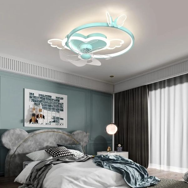 Quiet Fan Ceiling Light with Remote 6 Speeds Led Dimmable pink Kids Ceiling Fans with Lights(WH-CLL-54)
