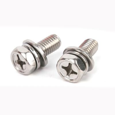 GB 9074.13 Cross Recessed Hex Bolt with Indentation , Single Coil Lock Washer and Plain Washer Assemblies