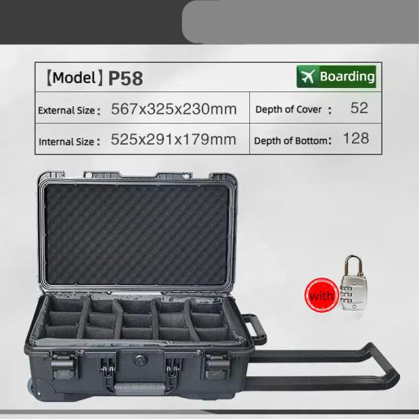 IP67 Waterproof Photographic Gear Storage Case with Pull Rod Wheel and External Size of 560*350*230mm