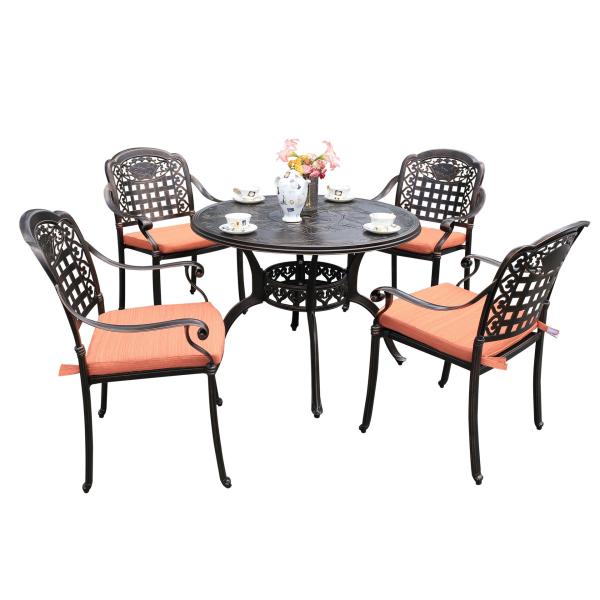 Balcony Bistro Furniture Wood Pattern BBQ Set Cast Aluminum Dining Set for Patio Dining