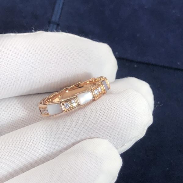 Elegant  18K Gold Diamonds Serpenti Viper Ring Diamond With White MOP Ring Yellow Gold White Gold