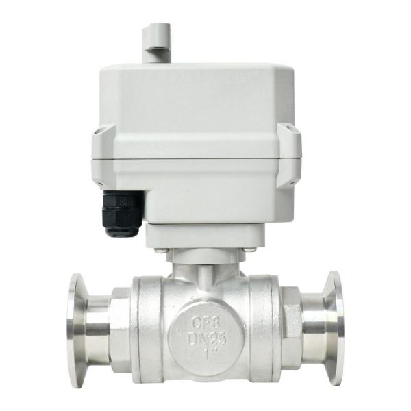 Etrany 3Way Tri-Clamp Stainless Steel Motorized Ball Valve, 2 Sec Fast Operation, Failsafe Auto Return DC12-24VAC24V