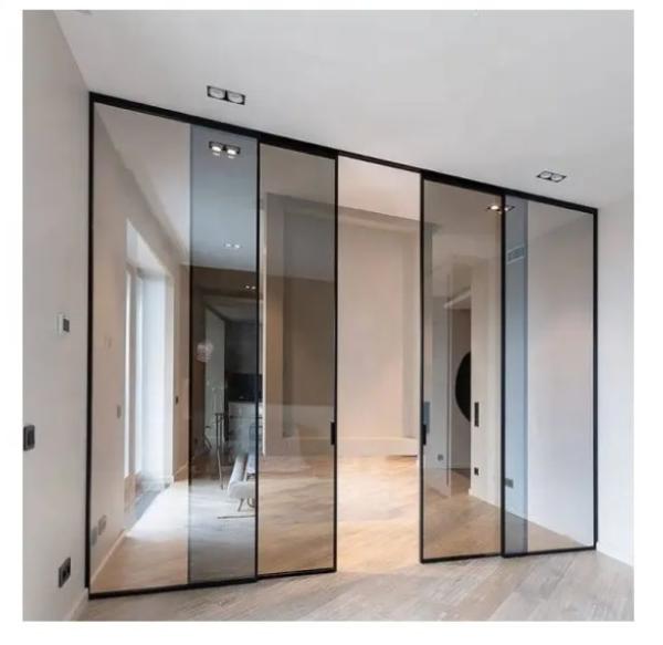 Automatic Sliding Door System Interior Narrow Frame Trackless Aluminum Alloy Sound Insulation Glass Sliding Doors