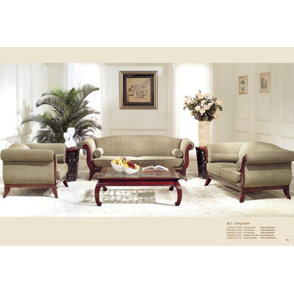 Leisure Khaki Fabric Vintage Sofa Wood Frame For Living Room 3 Seater