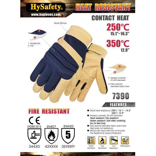Cowhide нагревает огнезащитные перчатки работы 350 градусов 12,9»