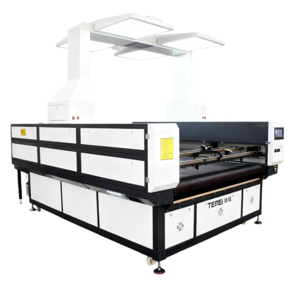 150W CO2 Laser Cutting Machine CCD Edge Patrol Automatic Feeding Platform Fabric Textile Processing