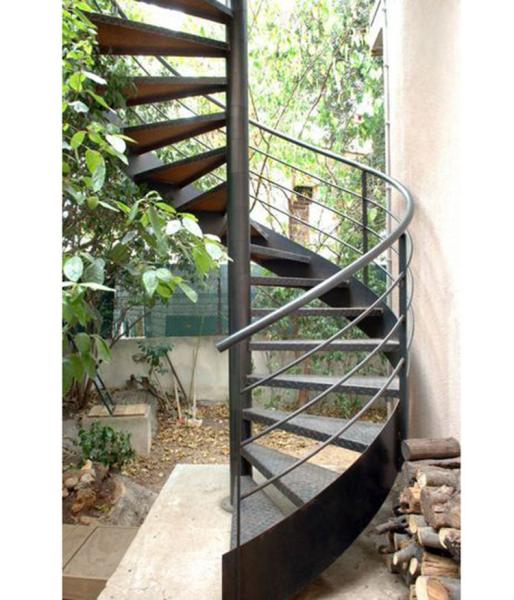 Used Metal External Outdoor Spiral Staircases Solid Wood / Laminated Tempered Glass