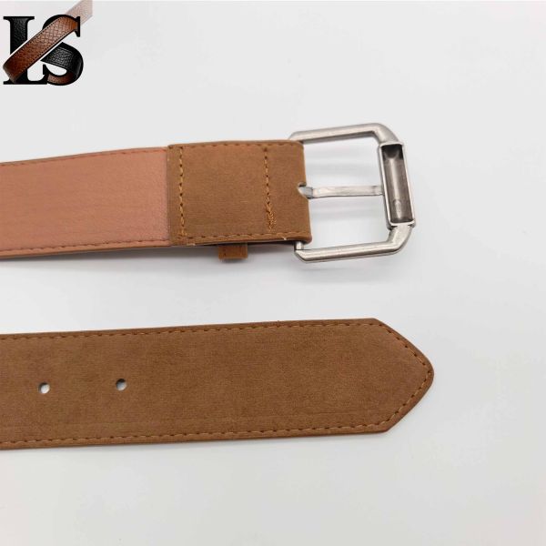 Custom Designer Suede Brown Leather Belt Pin Buckle belt edge stitching pu Material Belts