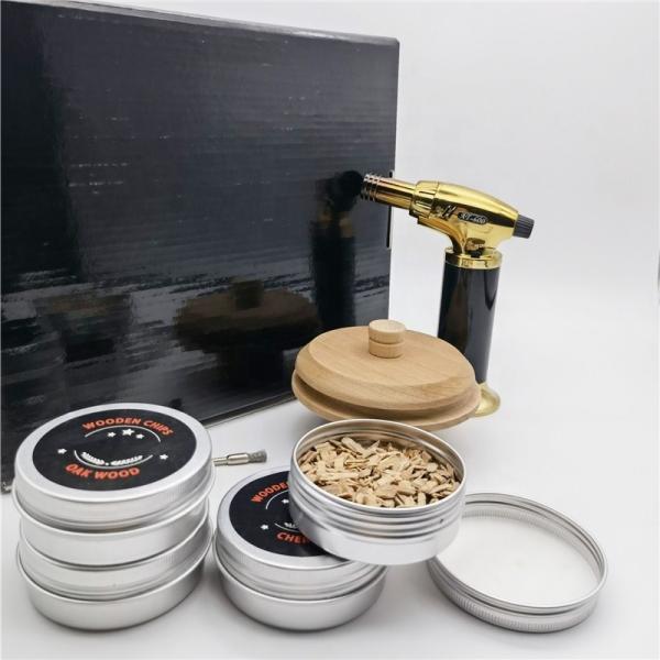 Nouveau design Kit de fumeur de cocktail en bois avec torche Personnaliser Kit de fumeur de cocktail de whisky avec cuillère de copeaux de bois