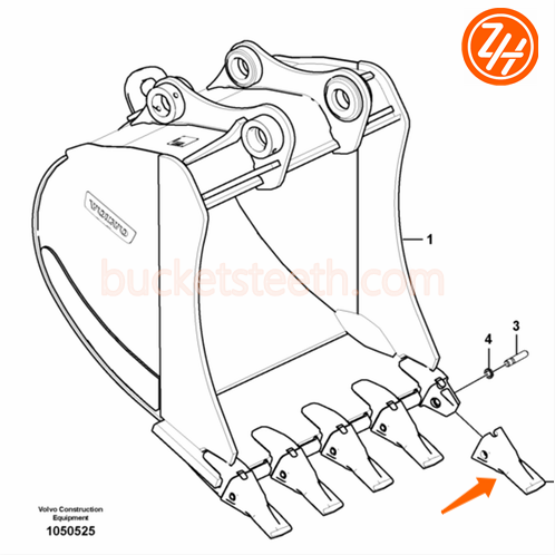 14553244RC Volvo Bucket Teeth , EC460RC Excavator Rock Teeth With Ribbed Top