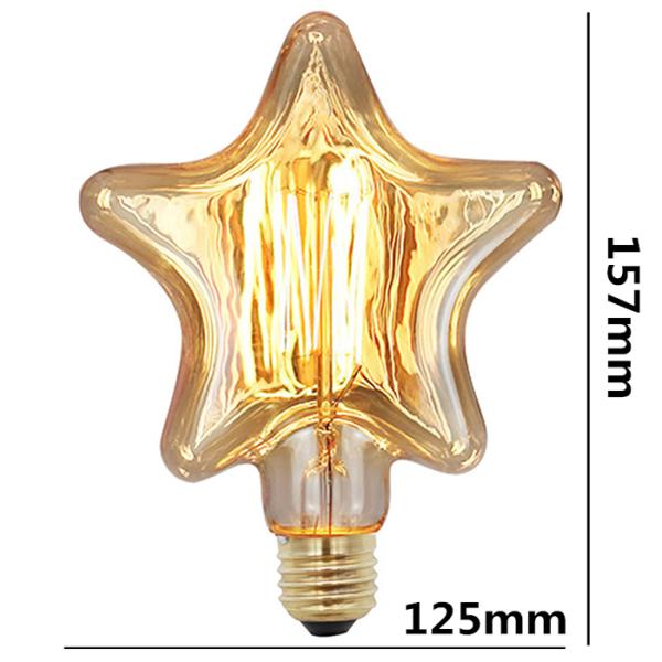 E26 E27 40w Edison Filament Bulbs  Star Shape Retro Carbon Filament Lamp