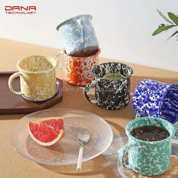 Enamel Coating Double Coating 350ml Nordic Style Creative Splashed Ink Coffee Mug Cute Tea Cup 10 Oz Latte Tea Milk