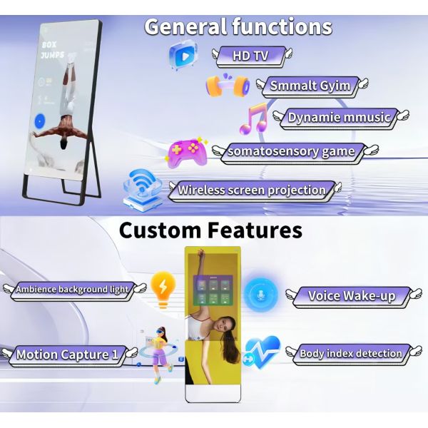 Touch Screen Personal Trainer Interactive Floor Standing LCD Display AI Artificial Home Gym Strength Smart Totem Fitness Mirror